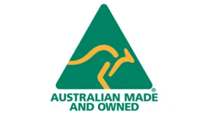 Australian made and owned logo presented on Australian Plantation Shutters website