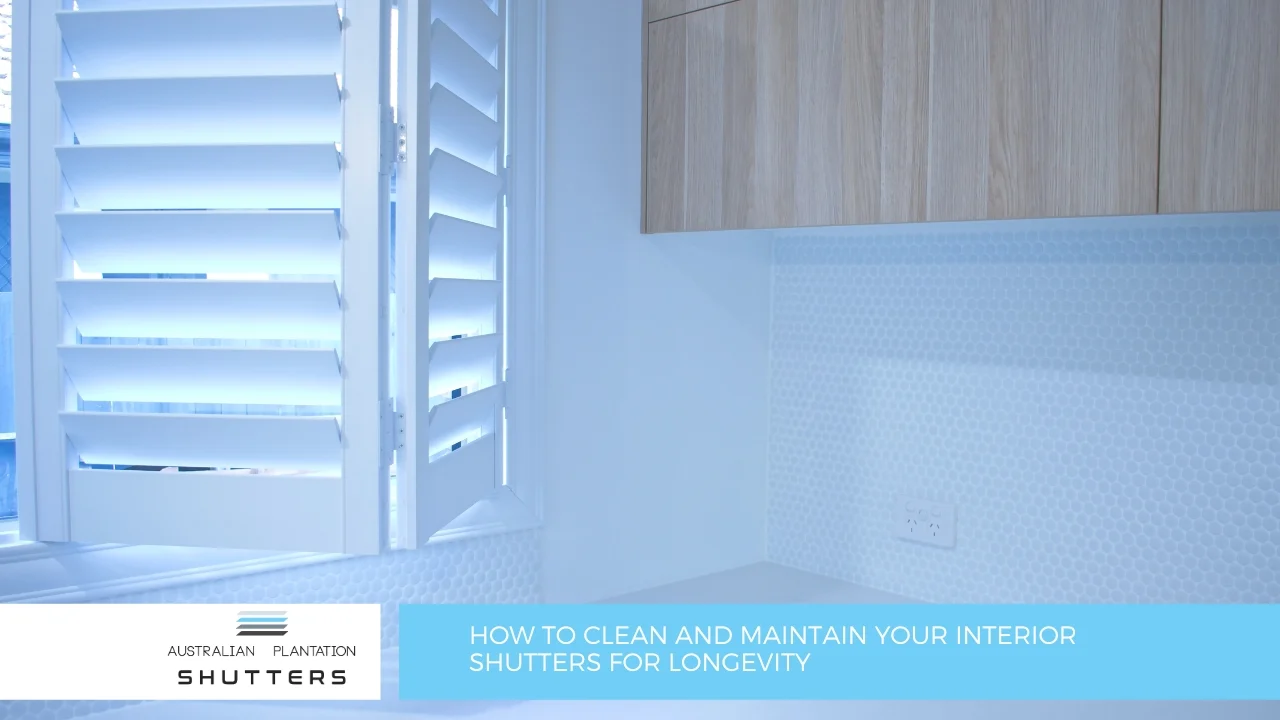 White interior plantation shutters beside a kitchen counter by Australian Plantation Shutters.